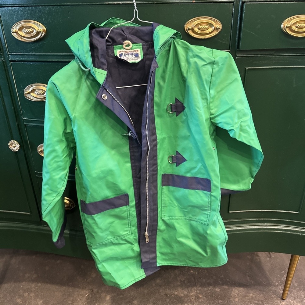 Vintage Fabil Youth‎ Large Blue Green Rain Jacket